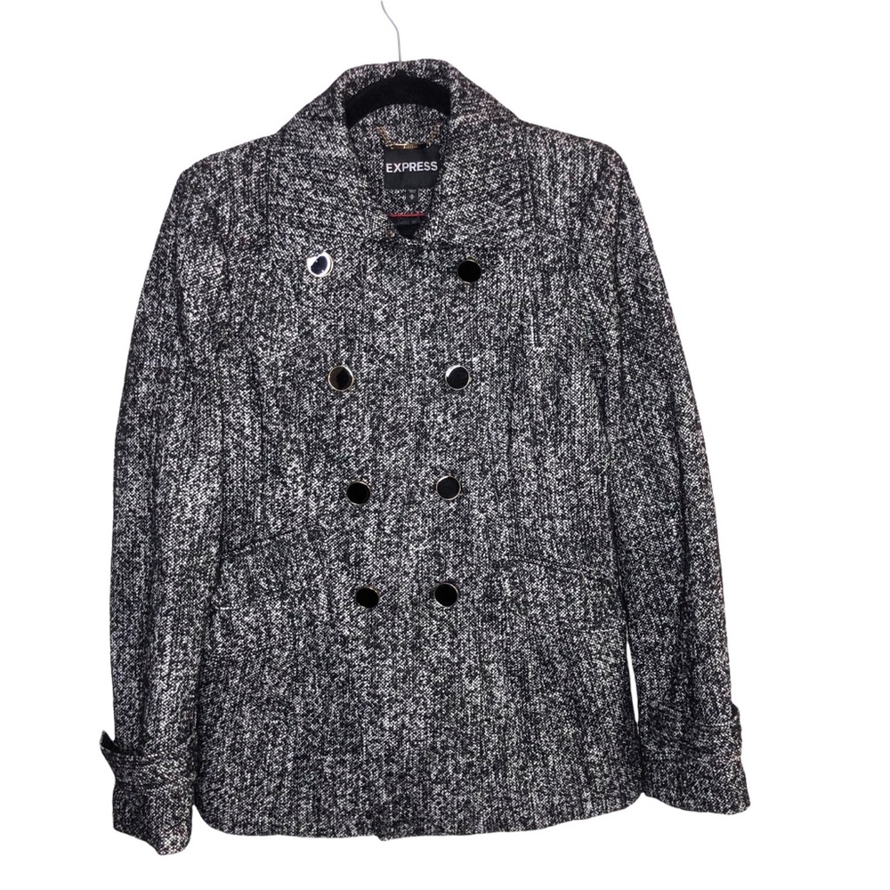 Express Marled Black White Buttoned Peacoat Jacket Size Medium New With …